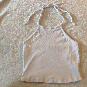Papaya White Ribbed Halter Crop Top